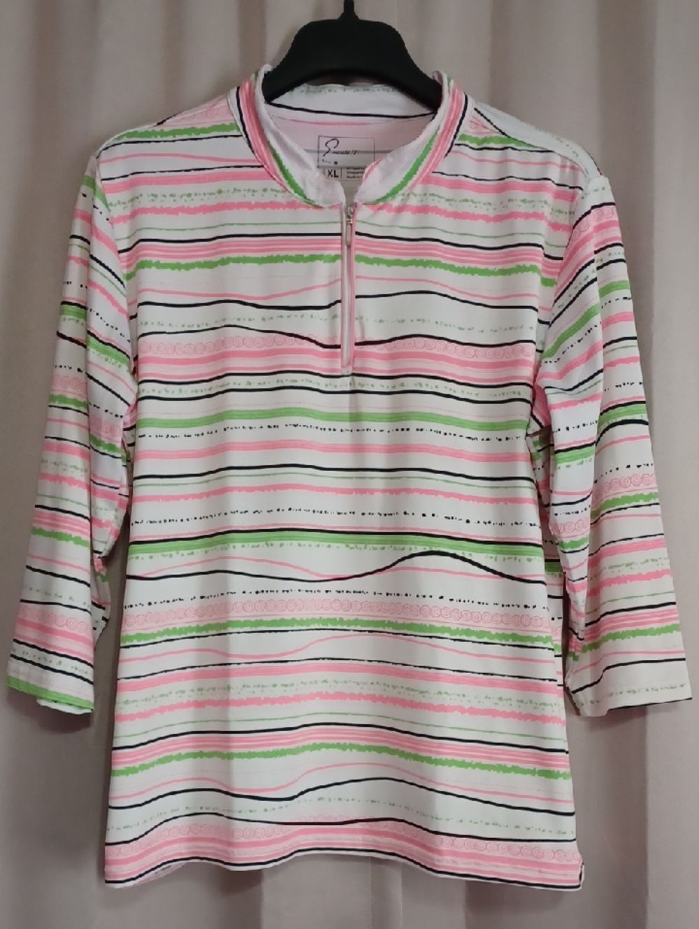 Emerald18 Stretch Quarter-Zip Mockneck Pullover Top Wavy Stripes Activewear Golf